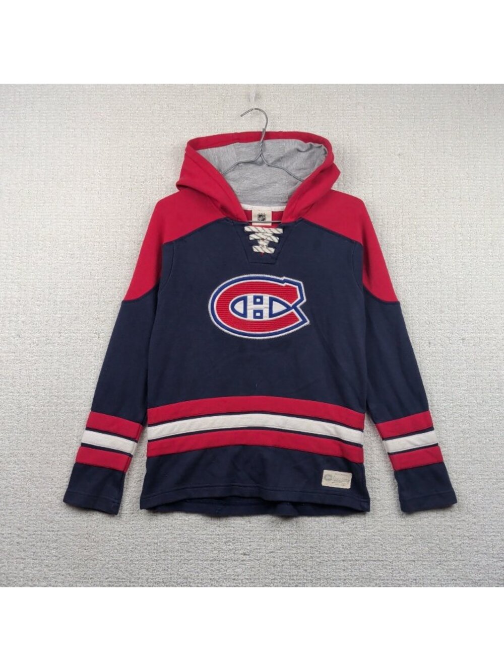 Montreal Canadiens Jersey Lace Hoodie Youth Size M NHL Red / Blue Retro Graphic
